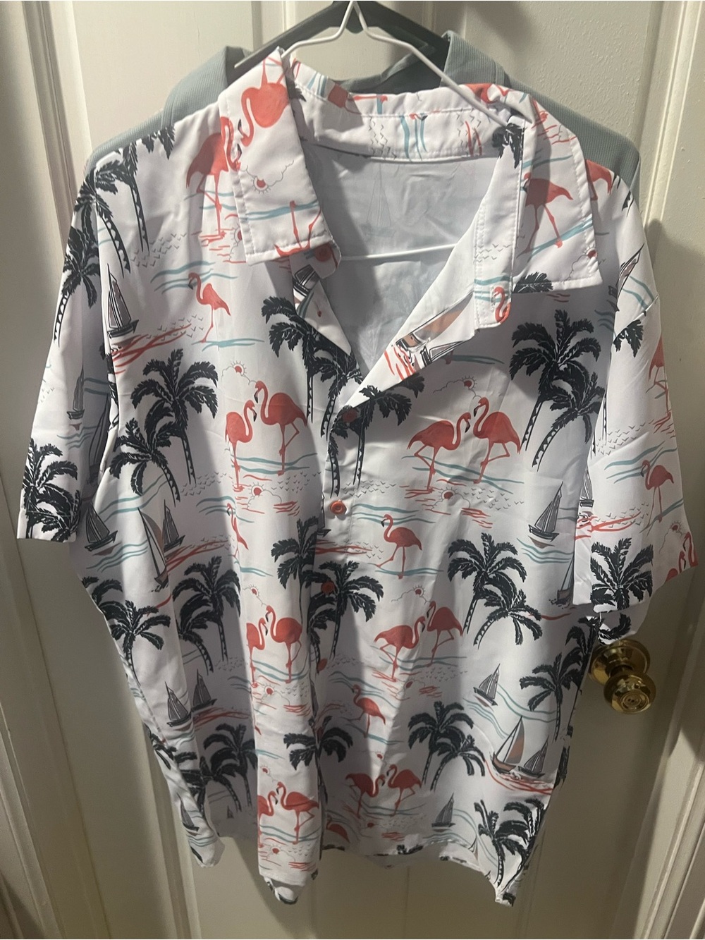 Men's White Flamingo Print Short Sleeve Shirt